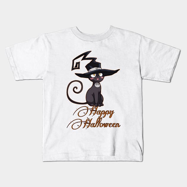 Witch Cat Halloween Kids T-Shirt by El Hybrid